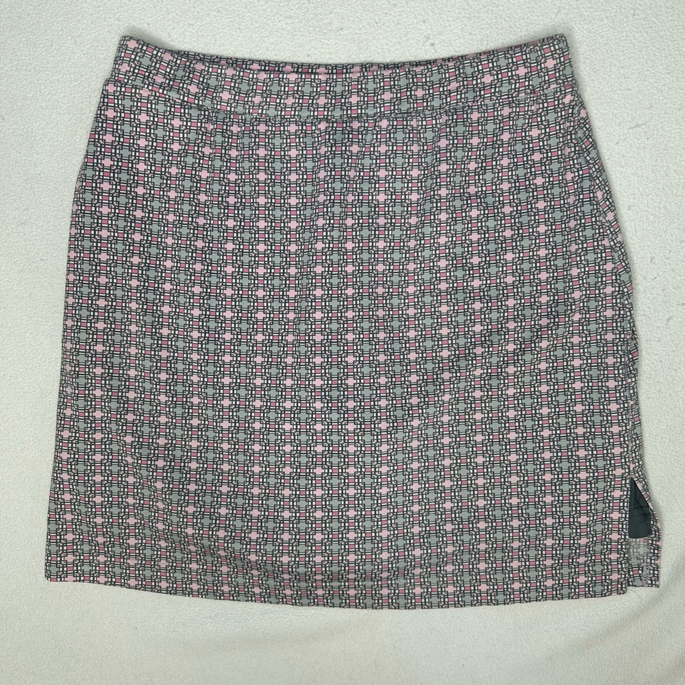 Pink and Grey Elastic waist Patterned Women's Skort, size small